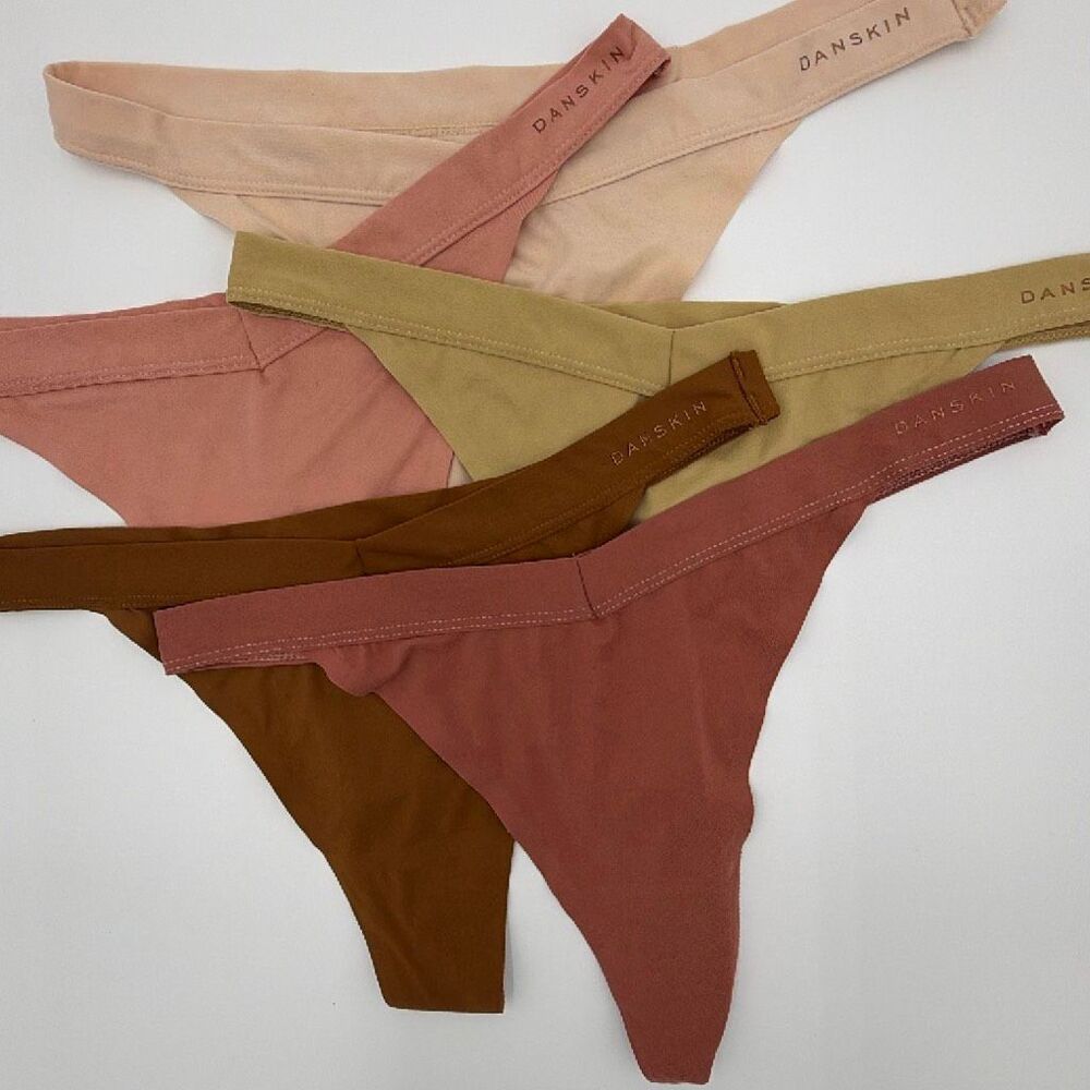 Danskin V Waist Thong Set of 5 Medium Underwear Thongs Earth Tones